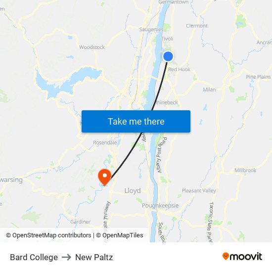 Bard College to New Paltz map