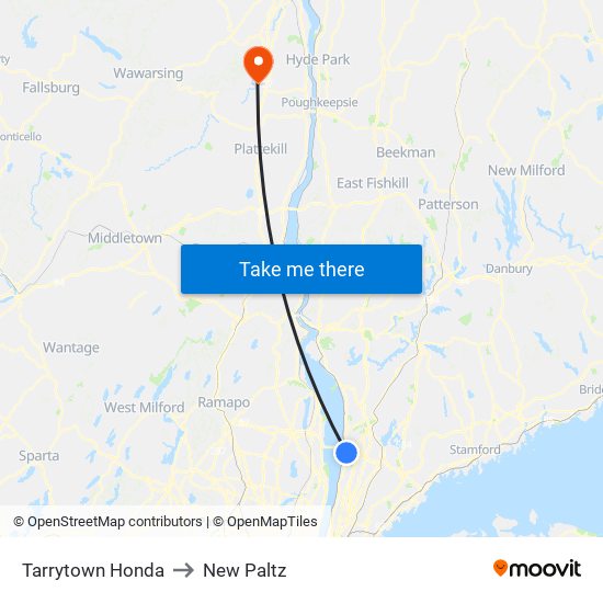 Tarrytown Honda to New Paltz map