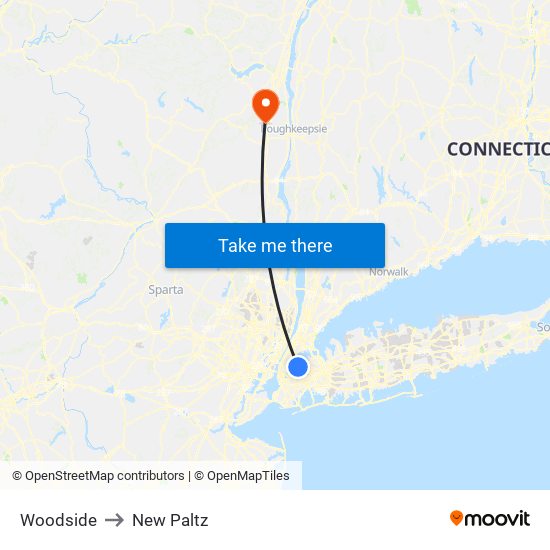 Woodside to New Paltz map