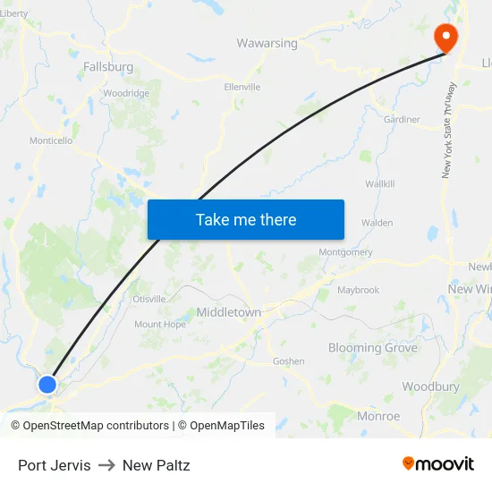 Port Jervis to New Paltz map
