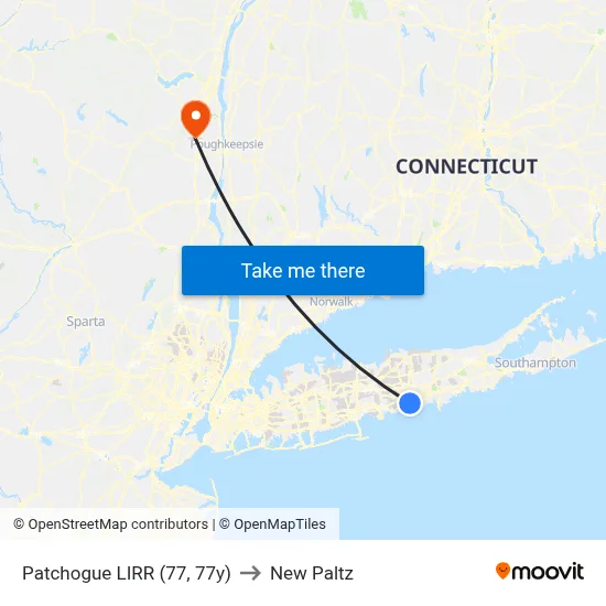 Patchogue LIRR (77, 77y) to New Paltz map