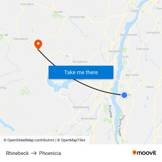 Rhinebeck to Phoenicia map