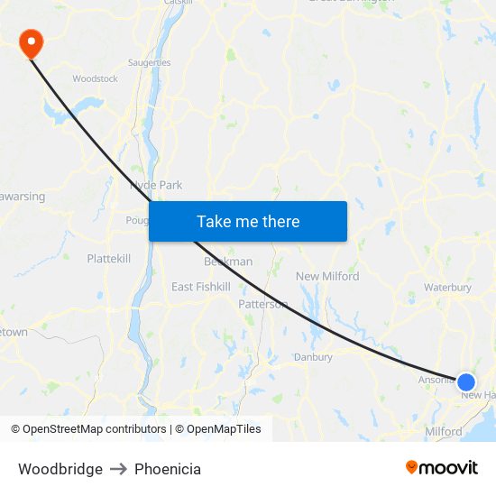 Woodbridge to Phoenicia map