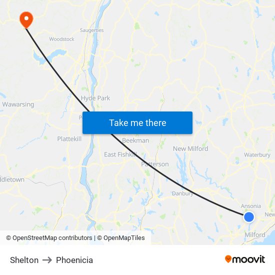 Shelton to Phoenicia map