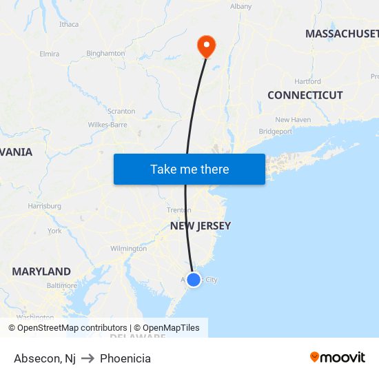 Absecon, Nj to Phoenicia map