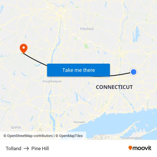 Tolland to Pine Hill map