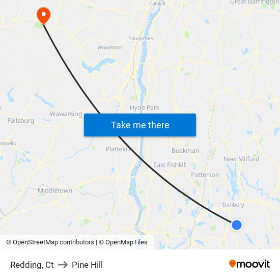 Redding, Ct to Pine Hill map