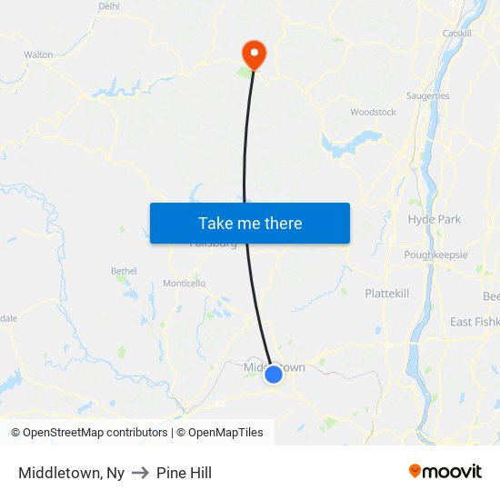 Middletown, Ny to Pine Hill map