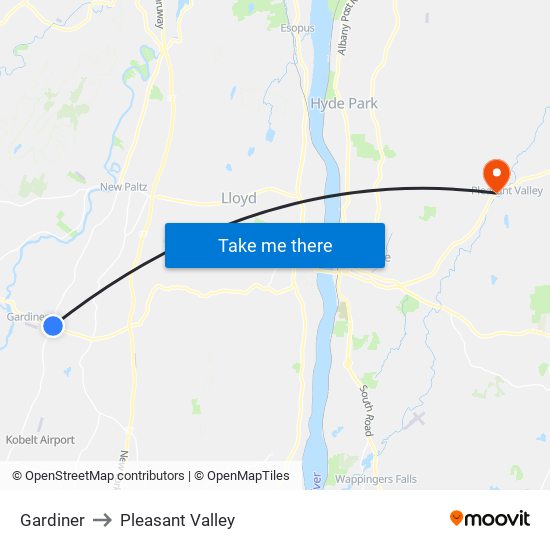 Gardiner to Pleasant Valley map