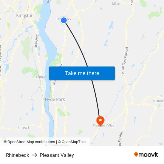 Rhinebeck to Pleasant Valley map