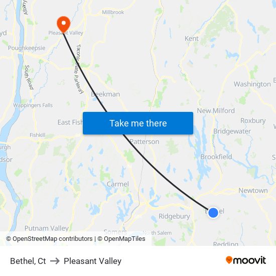 Bethel, Ct to Pleasant Valley map