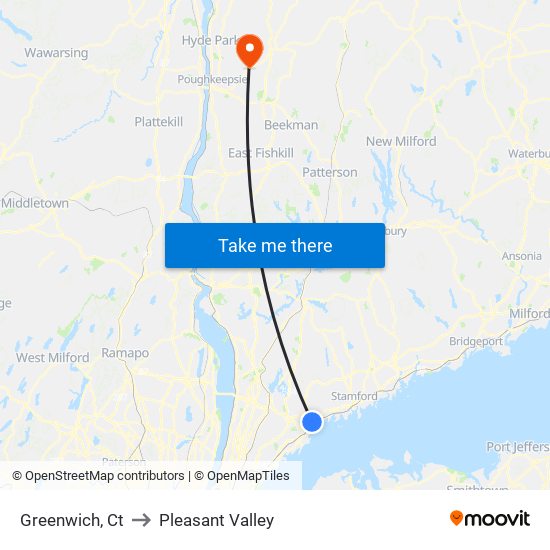 Greenwich, Ct to Pleasant Valley map