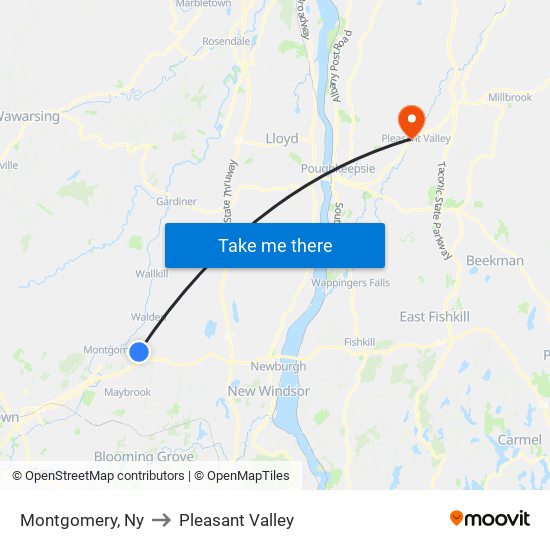 Montgomery, Ny to Pleasant Valley map