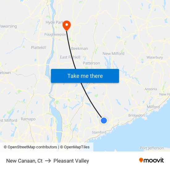 New Canaan, Ct to Pleasant Valley map