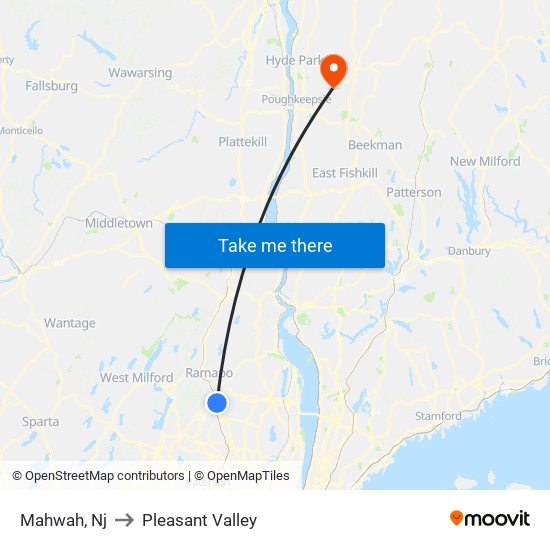 Mahwah, Nj to Pleasant Valley map