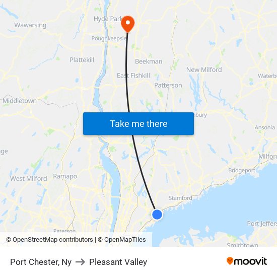 Port Chester, Ny to Pleasant Valley map