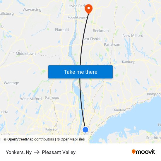 Yonkers, Ny to Pleasant Valley map