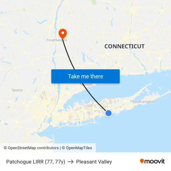 Patchogue LIRR (77, 77y) to Pleasant Valley map