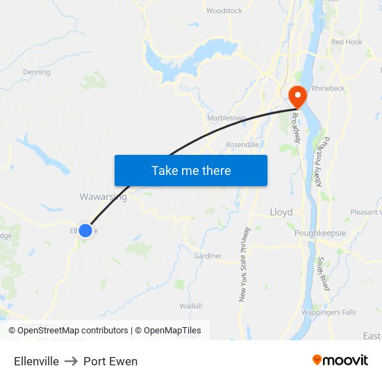 Ellenville to Port Ewen map