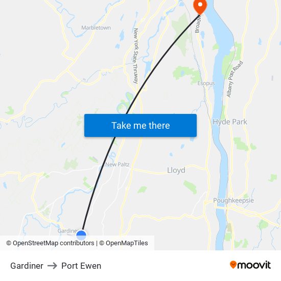 Gardiner to Port Ewen map