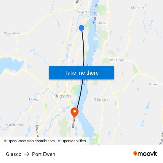 Glasco to Port Ewen map