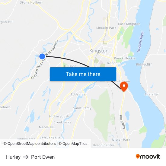 Hurley to Port Ewen map