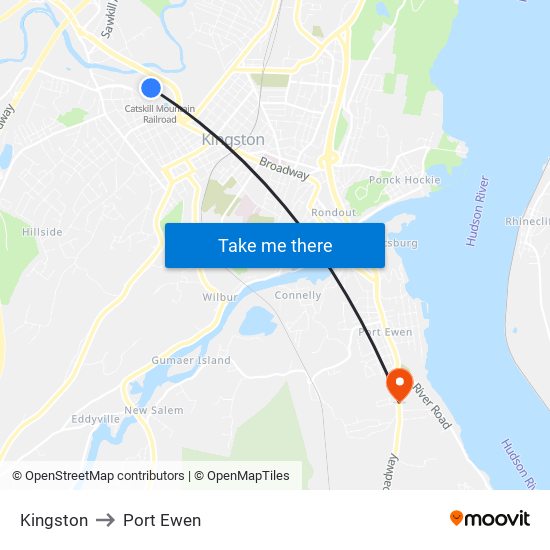 Kingston to Port Ewen map