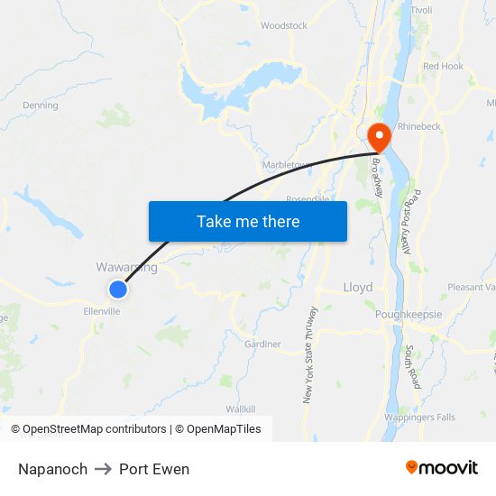 Napanoch to Port Ewen map