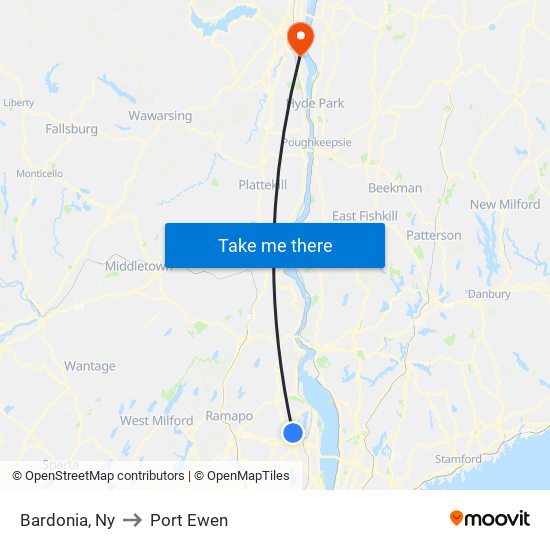 Bardonia, Ny to Port Ewen map