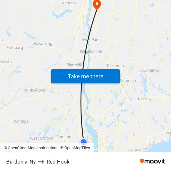 Bardonia, Ny to Red Hook map