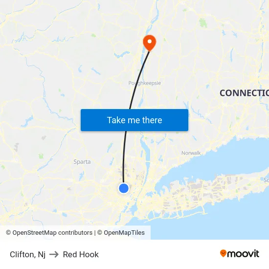 Clifton to Red Hook map