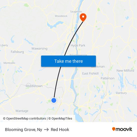 Blooming Grove, Ny to Red Hook map