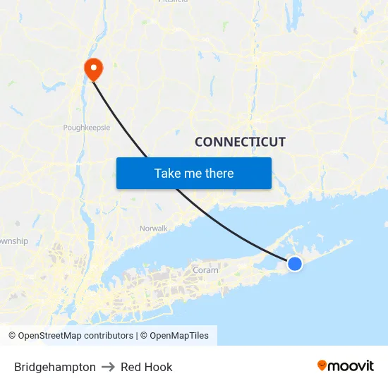 Bridgehampton to Red Hook map