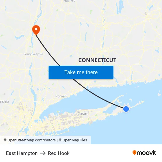 East Hampton to Red Hook map