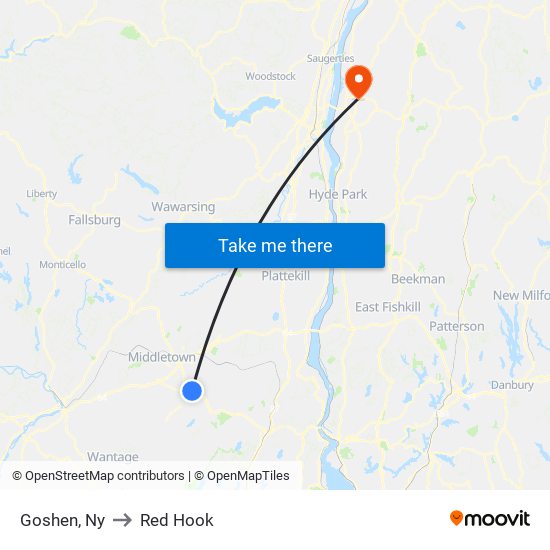 Goshen, Ny to Red Hook map