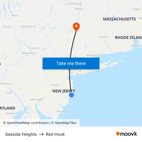 Seaside Heights to Red Hook map