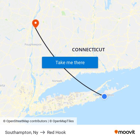 Southampton, Ny to Red Hook map