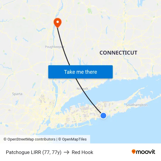 Patchogue LIRR (77, 77y) to Red Hook map
