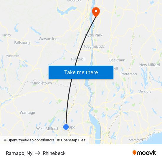 Ramapo, Ny to Rhinebeck map