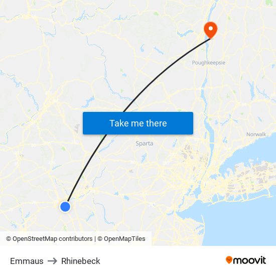 Emmaus to Rhinebeck map