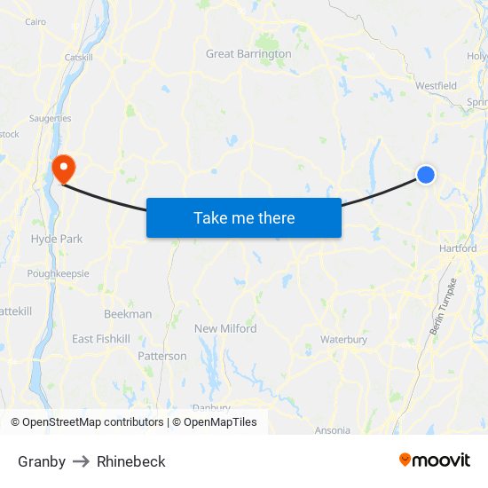 Granby to Rhinebeck map