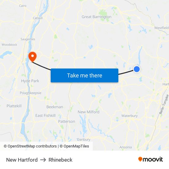 New Hartford to Rhinebeck map