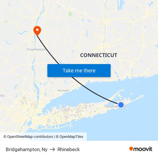 Bridgehampton, Ny to Rhinebeck map