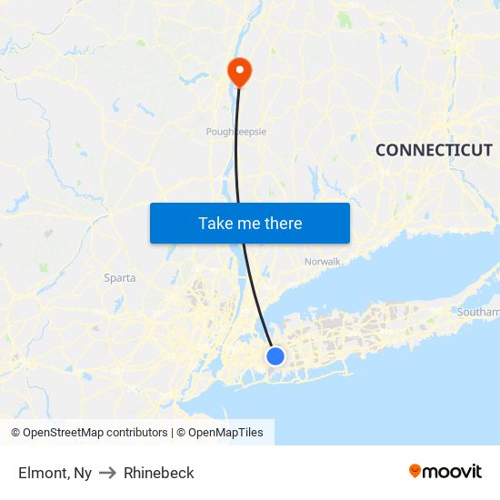 Elmont, Ny to Rhinebeck map