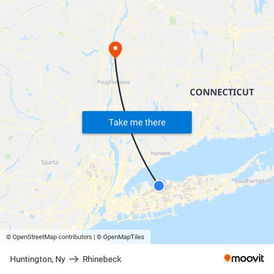 Huntington, Ny to Rhinebeck map