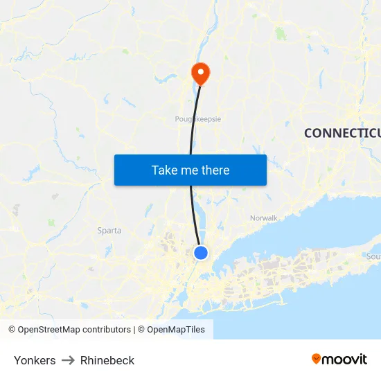 Yonkers to Rhinebeck map