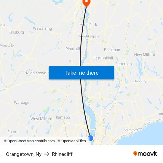 Orangetown, Ny to Rhinecliff map