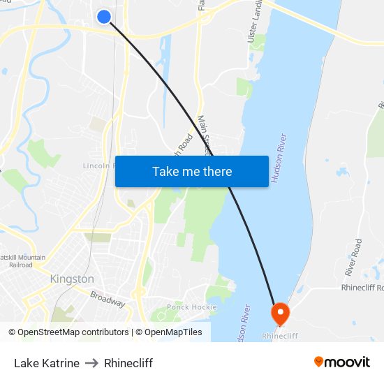 Lake Katrine to Rhinecliff map