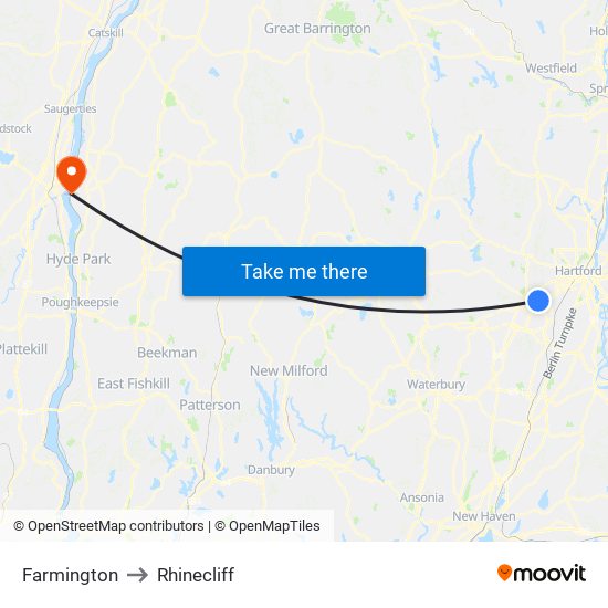 Farmington to Rhinecliff map