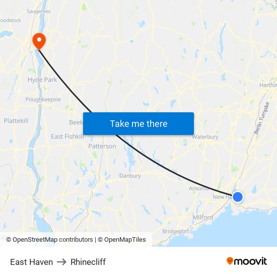 East Haven to Rhinecliff map